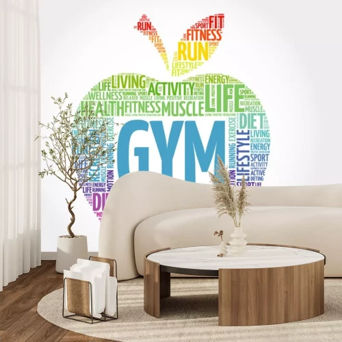 Sticker GYM appel woord wolk, gezondheid concept