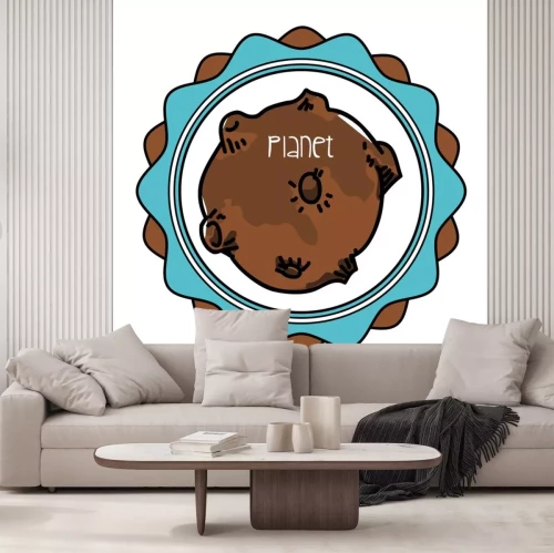 Sticker Een planeet met kraters in een golvende rand