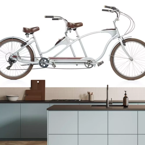 Sticker Retro gestileerde tandem fiets die op een wit