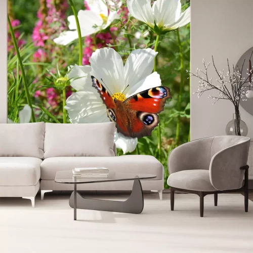 Sticker Bloemen en vlinders in de wei