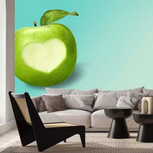 Sticker Groene appel met een uitgesneden hart