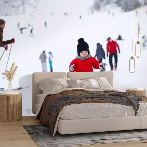 Sticker De jongen in rode overall en een skateboard