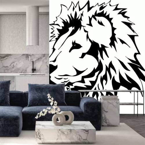 Sticker Leeuwafbeeldingen met leeuwenkop zwarte contouren