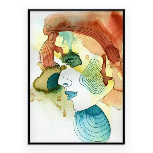 Poster Abstracte aquarelportret van een vrouw