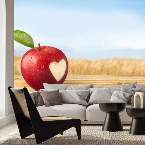 Sticker Rode appel met een uitgesneden hart