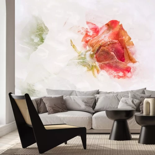 Sticker Rode roos in bevroren water