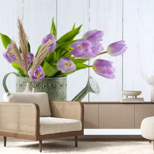 Sticker Roze tulpen in een gieter