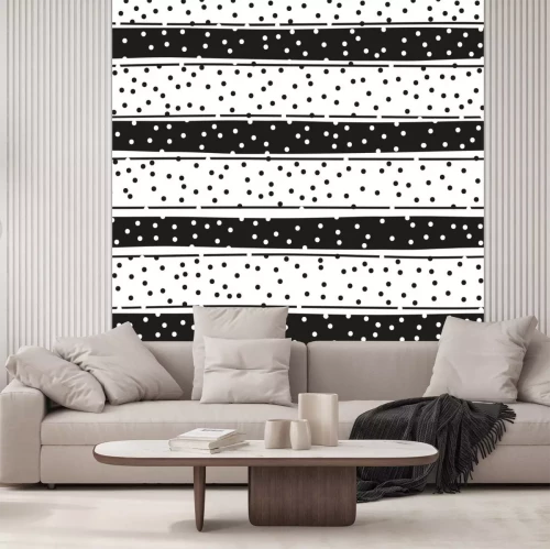 Sticker Zwarte en witte naadloze achtergrond van strepen en cirkels