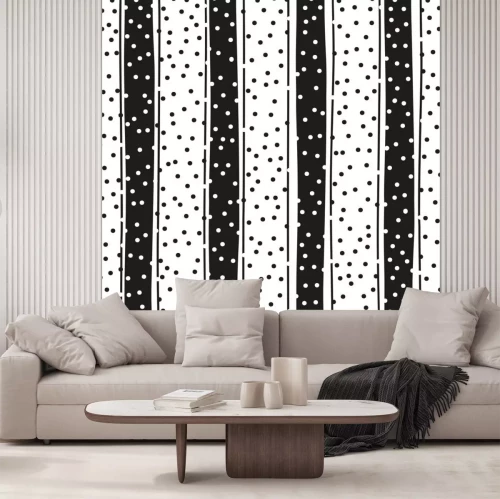 Sticker Zwarte en witte naadloze achtergrond van strepen en cirkels