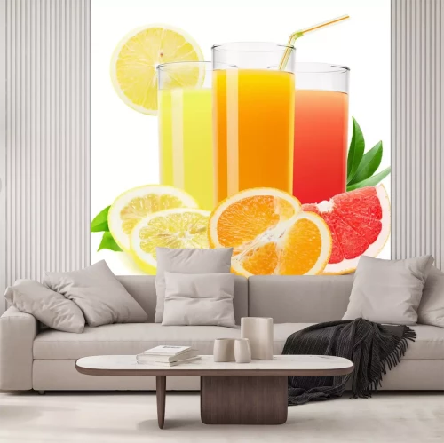 Sticker mix van vruchtensappen die op de witte achtergrond