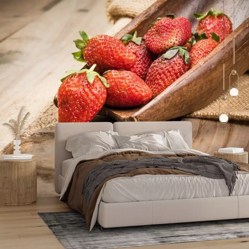 Sticker aardbei op de houten