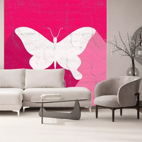 Sticker Witte vlinder op een roze achtergrond