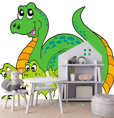 Sticker Moederdinosaurus en uitkomende dinosaurussen