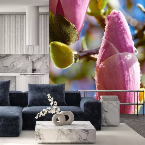 Sticker Magnoliaknop met ochtenddauw