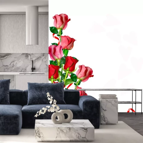 Sticker Rode en roze rozen in een boeket