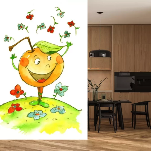 Sticker Lachende appel tussen de bloemen