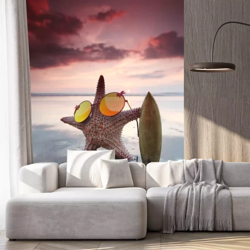 Sticker Zeester surfer op het strand