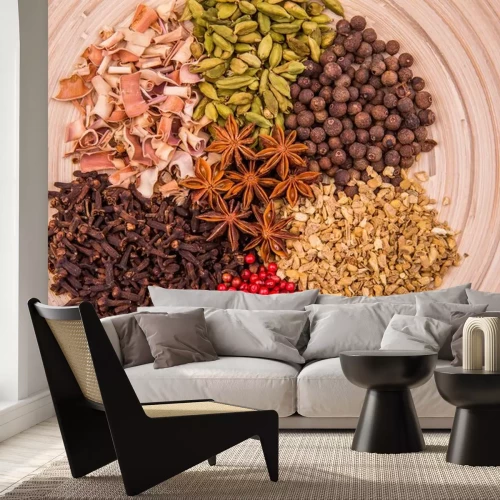 Sticker Пряности в круглой деревянной тарелке