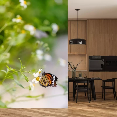 Sticker Vlinder op een veldbloem