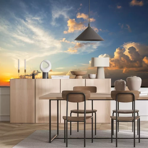 Fotobehang Landschap met ondergaande zon