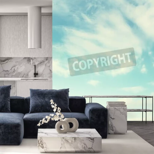 Fotobehang Turquoise lucht met wolken