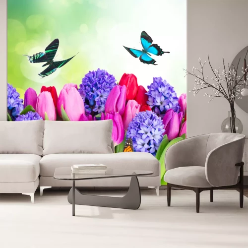 Sticker Tulpen met drie vlinders