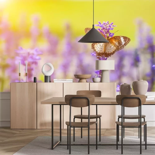 Sticker Vlinder aan lavendel