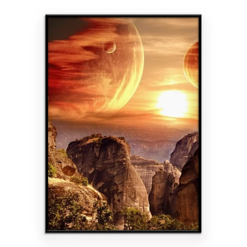 Poster Kosmisch landschap met zonsondergang