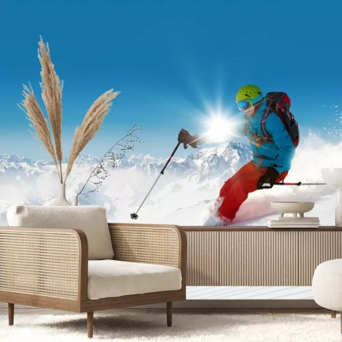 Sticker Man freerideer loopt bergaf