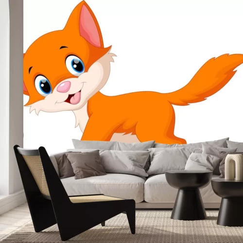 Sticker Een kat voor kinderen in een rode kleur, een sprookjesfiguur