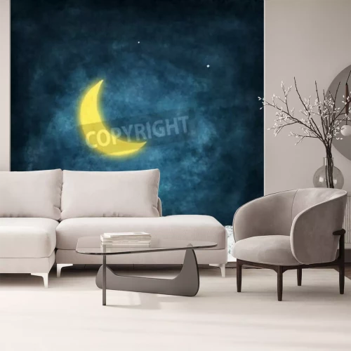 Fotobehang Getekende maan en twee sterren