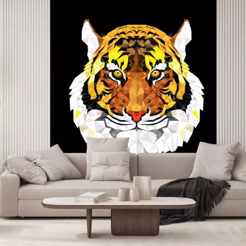 Sticker Tijger hoofd geometrische patronen zwarte achtergrond