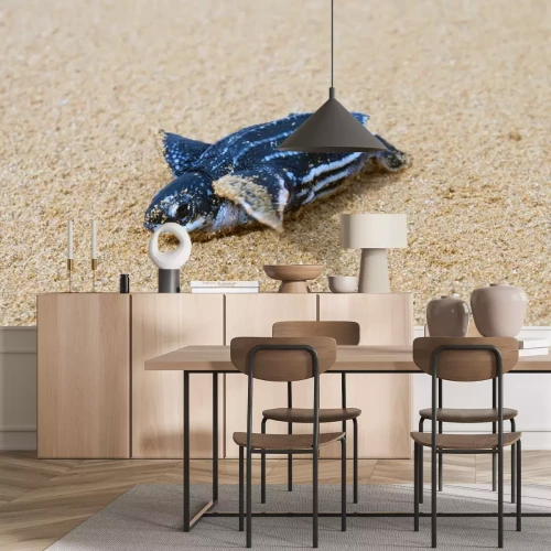 Sticker Net geboren baby lederschildpadden kroop naar de branding