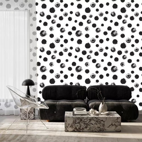 Behang Grunge uitstrijkje cirkels cirkel verf, zwart en wit naadloze vec