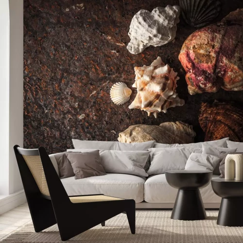 Sticker Overzeese shells op de donkere steen achtergrond