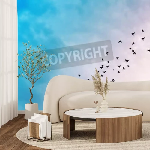 Fotobehang Vogels in de pastelkleurige lucht