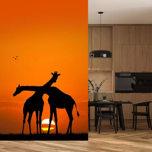 Sticker giraffe paar bij zonsondergang