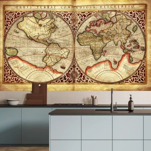 Fotobehang Oude wereldkaart, twee helften van de wereldbol