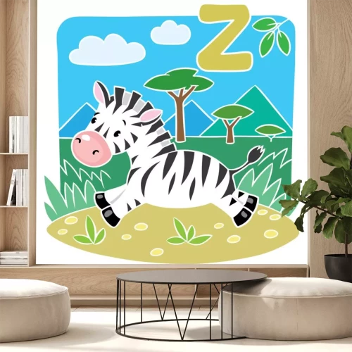 Sticker Kinderen afbeelding van Little Zebra. alphabeth Z