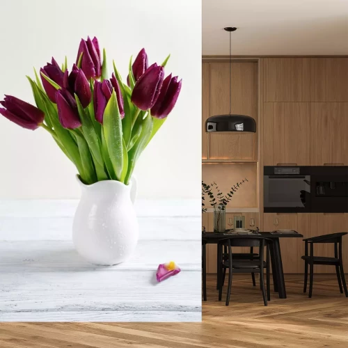 Sticker Donkerroze tulpen in een vaas