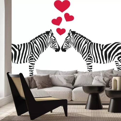 Sticker Twee zebras in liefde met harten