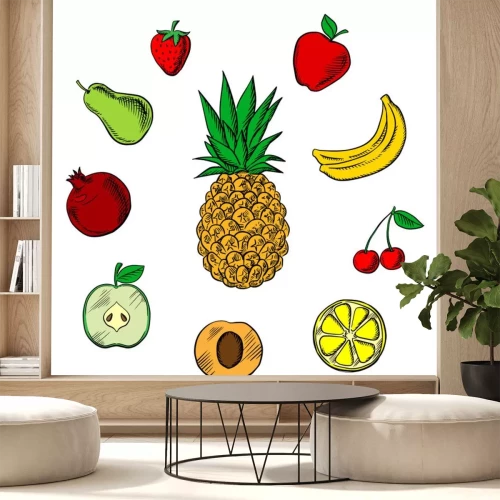 Sticker Ananas omgeven door ander fruit