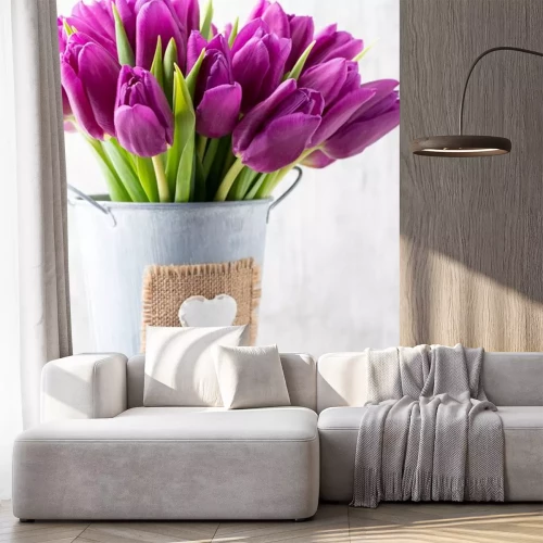 Sticker Roze tulpen in een boeket in een emmer