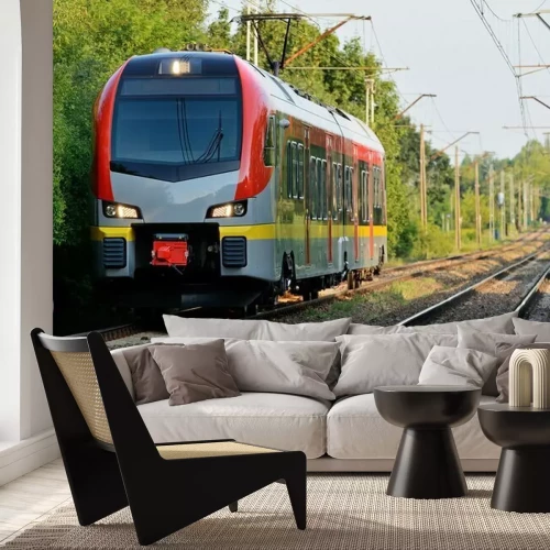 Fotobehang Sneltrein op de rails