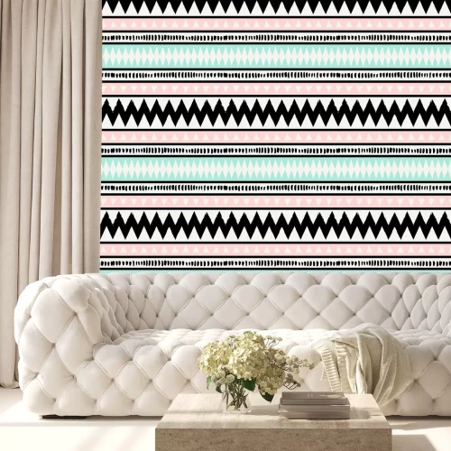 Behang Etnisch patroon met strepen en geometrische vormen
