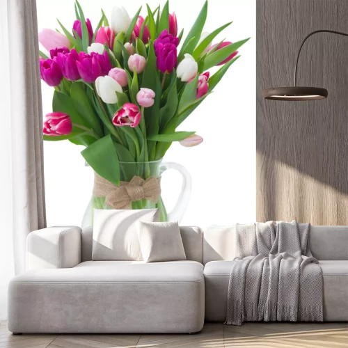 Sticker Witte en roze tulpen in een vaas