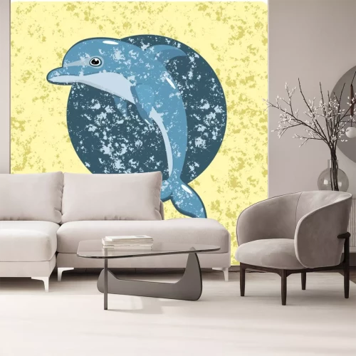 Sticker vector tekening van een dolfijn in vintage stijl