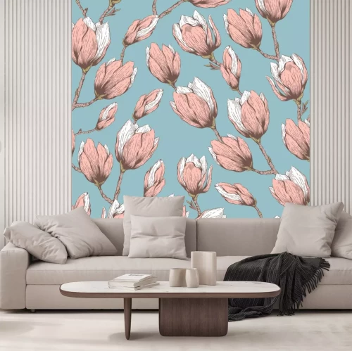 Sticker Retro-stijl magnolia tekening