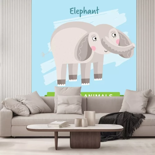 Sticker Elephant vector. Wilde en dieren in het bos. Stripfiguren illustratie. Funny Animal.