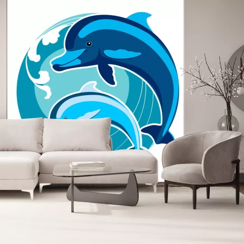Sticker Dolfijnen in de golven. Een symbool van bescherming. Feng Shui